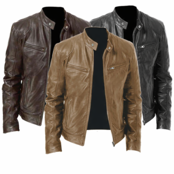 gentleman's warm zipper cardigan pocket decorated pu leather coat