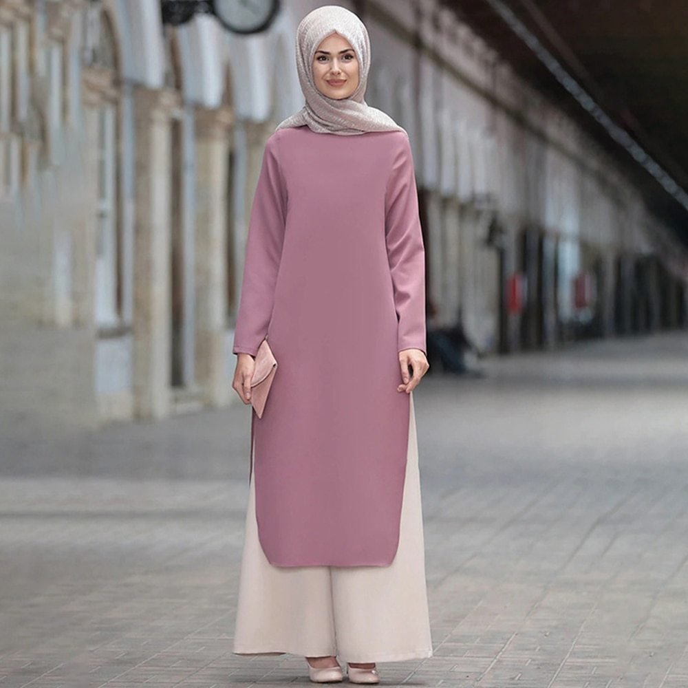 modest maxi dress set for muslim women long sleeve