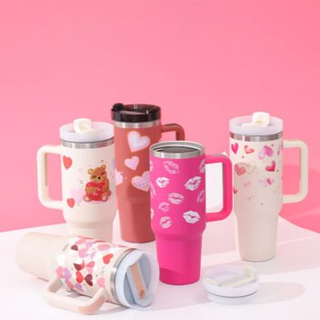 40 Oz Stainless Steel Tumbler With Handle Straw Insulated Travel Mug Cup