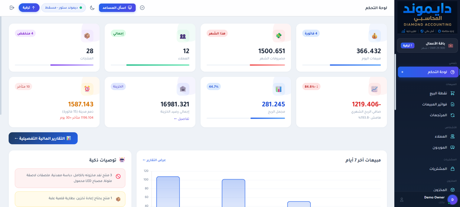 لوحة تحكم DIAMOND Accounting ERP